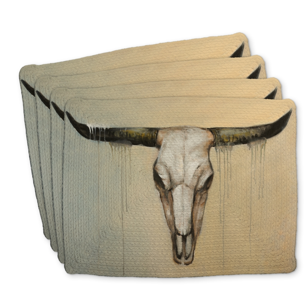 Picture of Begin Home Decor C4BP1418YZ45Q0 14 x 18 in. Bull Skull Braided Polyester Placemat - Home Decor Accent - Set of 4