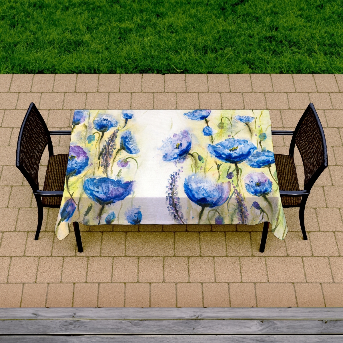 Picture of Begin Home Decor C1TCLRGEY9FYQ3 58 x 102 in. Blue Garden Floral Botanical Tablecloth - Indoor Outdoor Decor