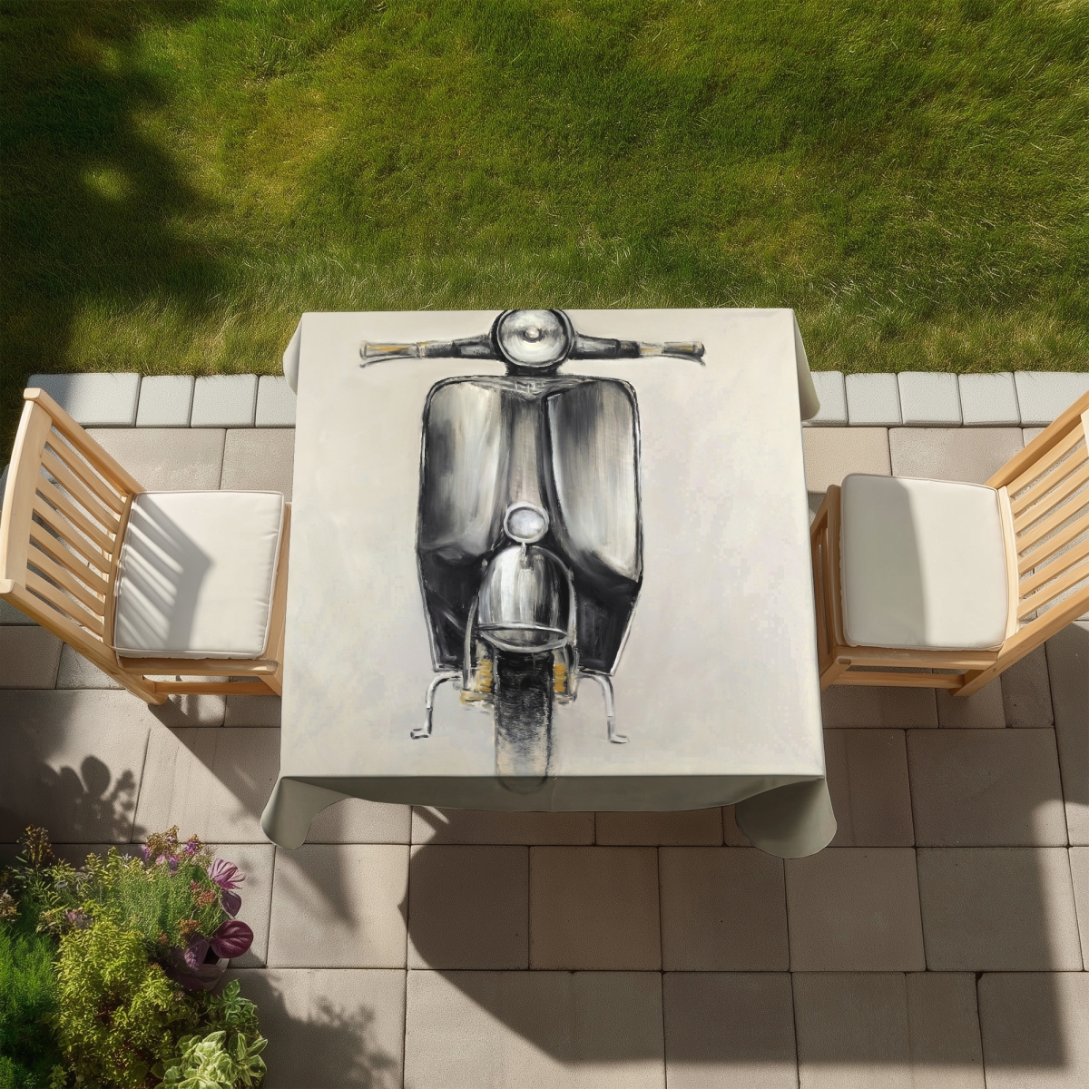 Picture of Begin Home Decor C1TC5858BR3HQ5 58 x 58 in. Small Black Moped Tablecloth - Vintage Bedroom Decor