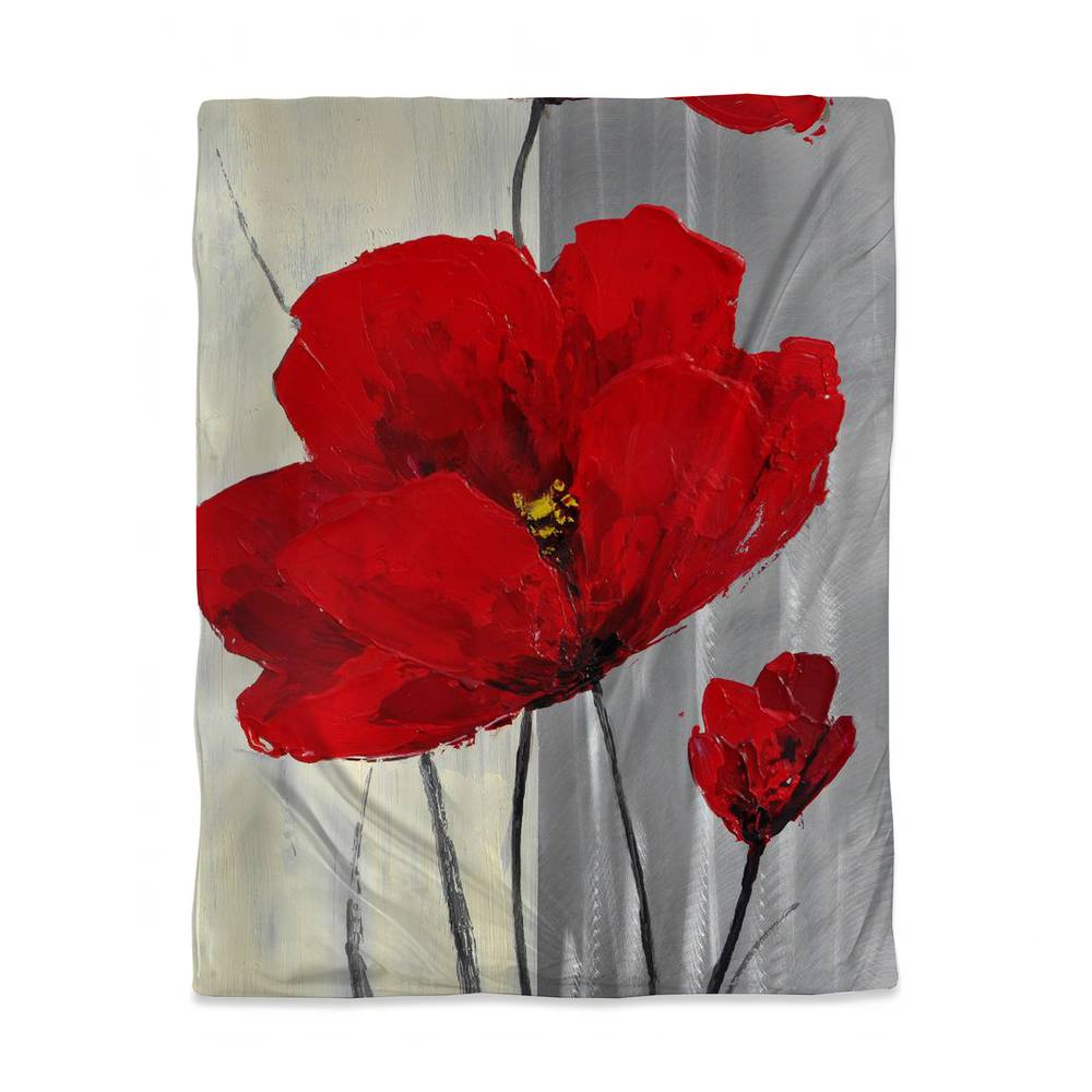 3817-VWCT-FL24 Twin Size Gray Floral Duvet Cover - Red Flowers on Gray Background