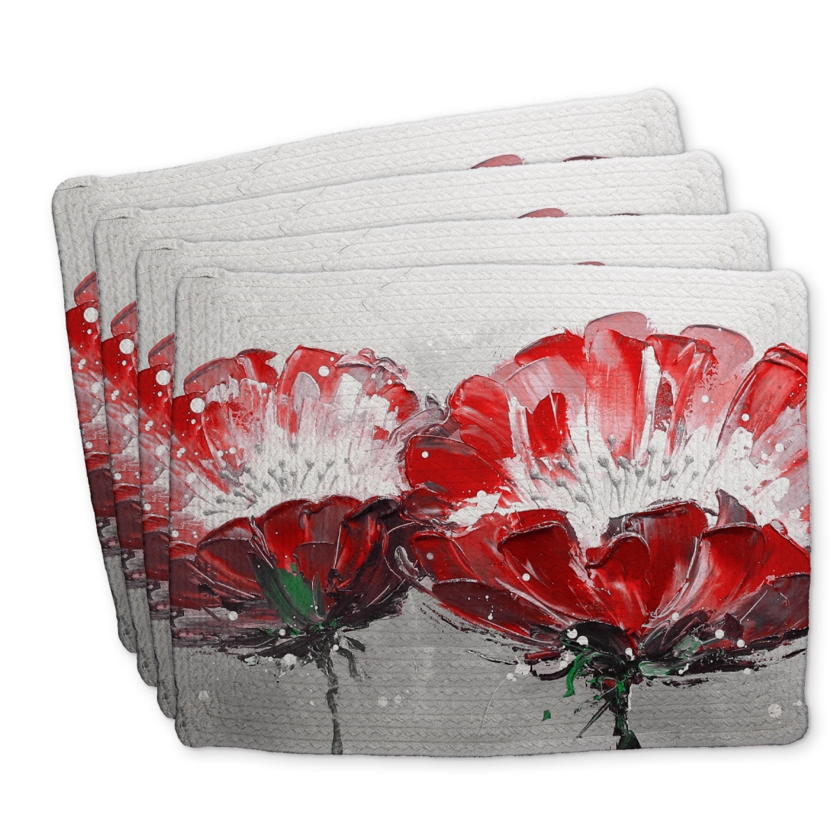Picture of Begin Home Decor C4BP1418FSKSOK 14 x 18 in. Two Wild Flowers Braided Polyester Placemat - Gray Home Decor - Set of 4