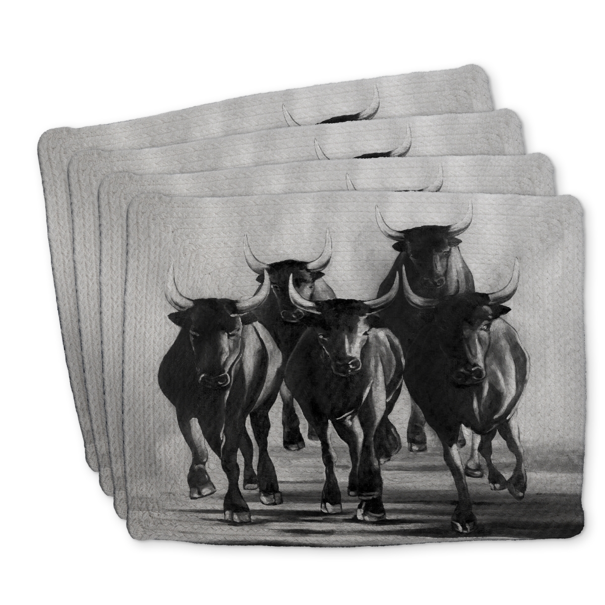 Picture of Begin Home Decor C4BP1418ZEHPJP 14 x 18 in. Group of Bulls At Galops - Braided Polyester Placemat - Home Decor - Set of 4