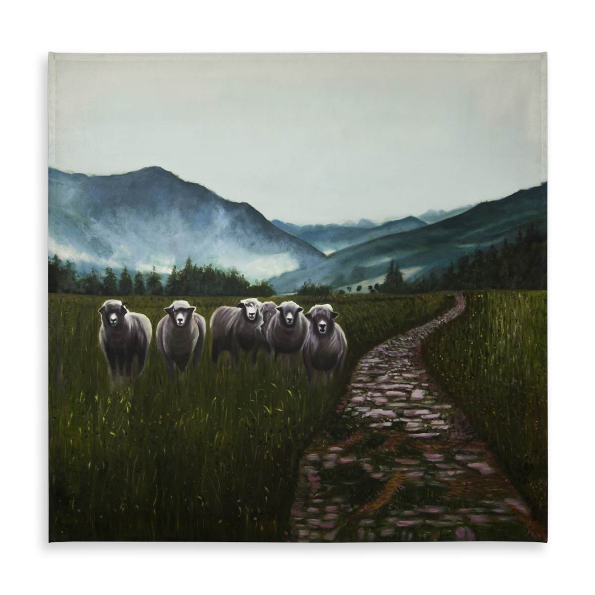 Picture of Begin Home Decor C1TC5858V628TS 58 x 58 in. Sheep in the Countryside Tablecloth - Green Rustic Decor