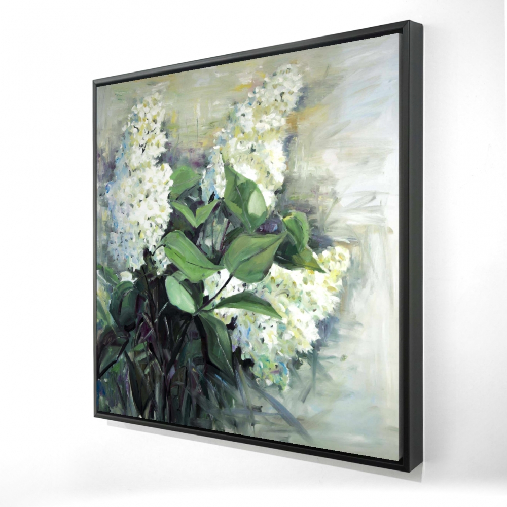 2081-2424-FL366 24 x 24 in. Contemporary Blue Botanical Canvas - White Lilacs Home Decor