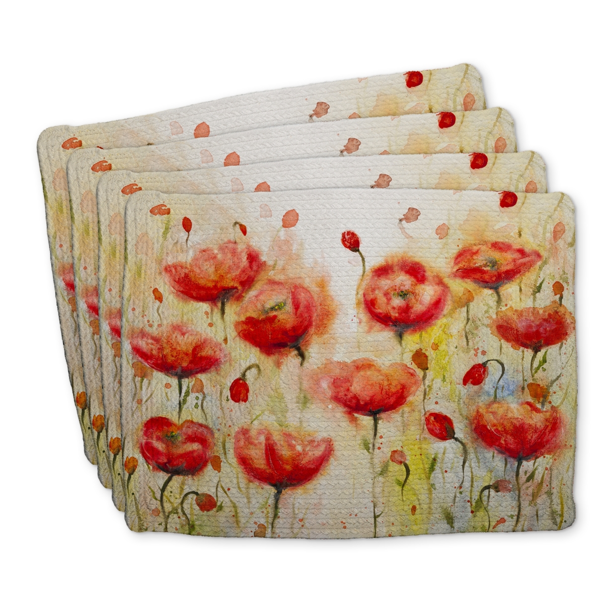 Picture of Begin Home Decor C4BP1418WAX9O8 14 x 18 in. Red Flowers Garden Braided Polyester Placemat - Home Decor - Set of 4