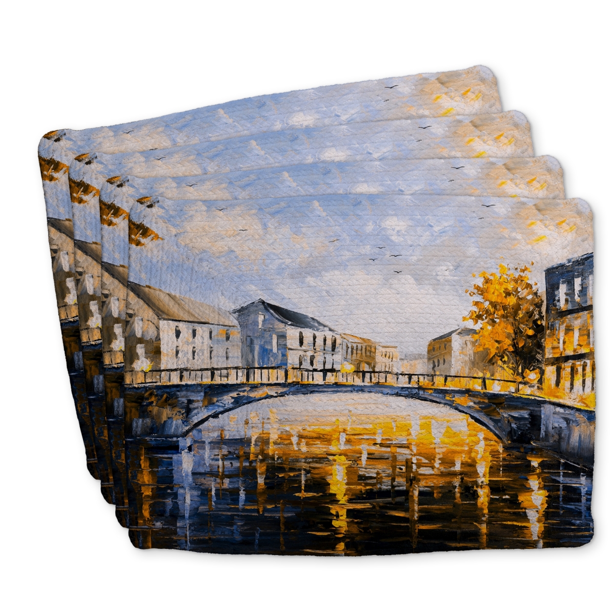 Picture of Begin Home Decor C4BP1418JSYBNB 14 x 18 in. Bridge By a Sunny Day - Braided Polyester Placemat for Home Decor - Set of 4