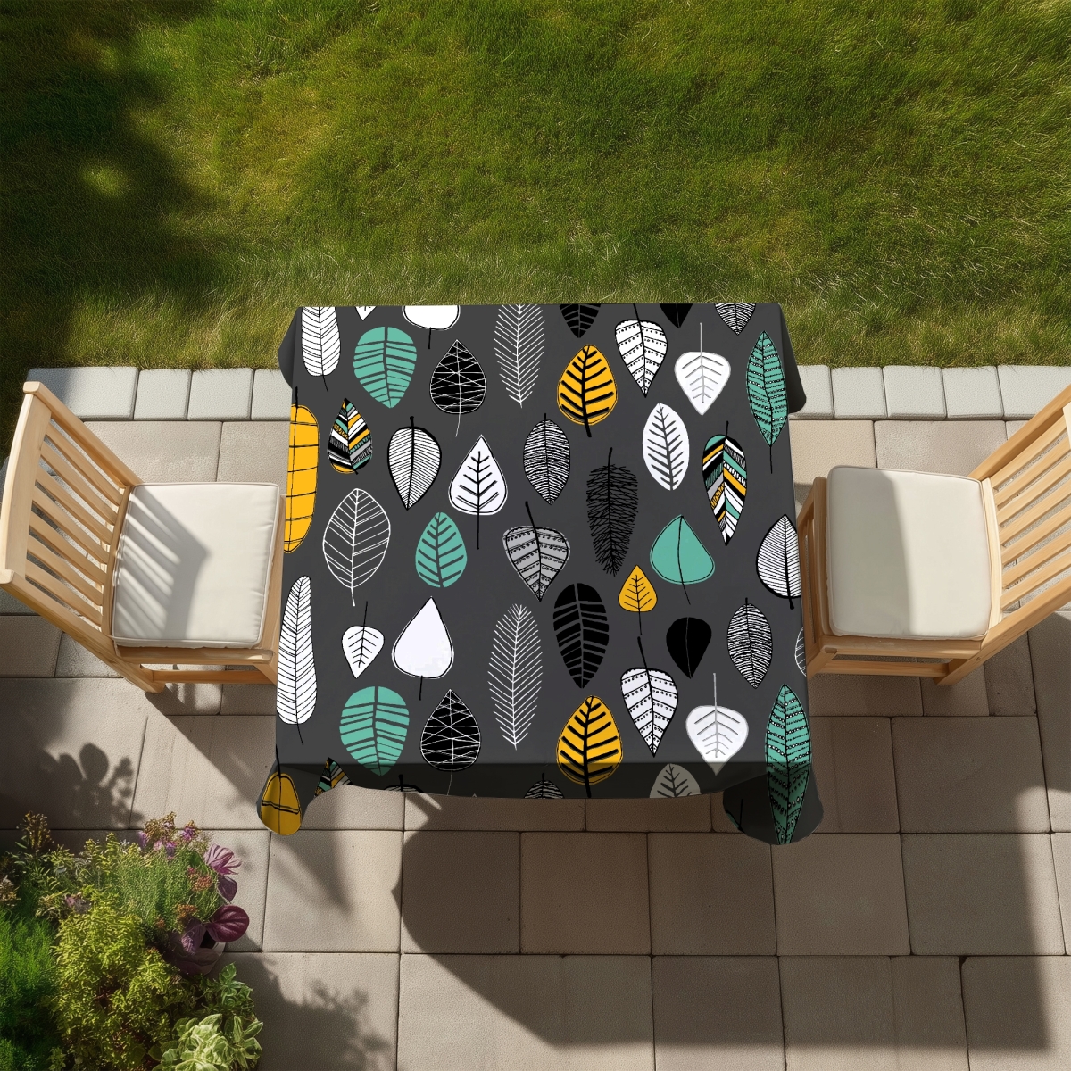 Picture of Begin Home Decor C1TC5858CQYX98 58 x 58 in. Leaves Illustration Tablecloth - Indoor & Outdoor Home Decor