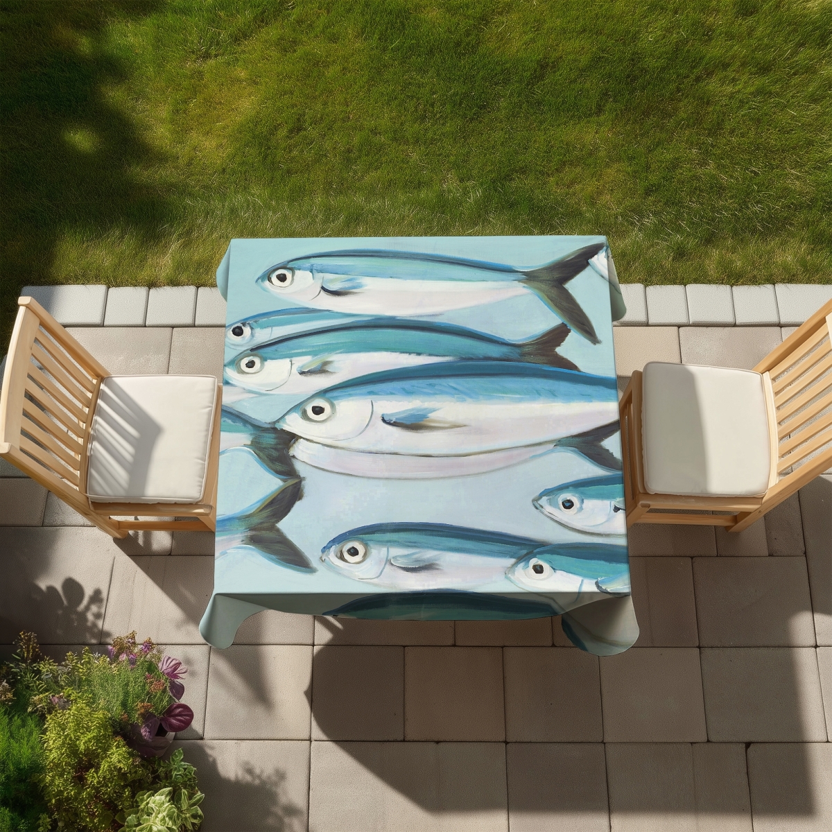 Picture of Begin Home Decor C1TC585853FXRV 58 x 58 in. Small Fish of Caesio Caerulaurea Tablecloth - Home Decor