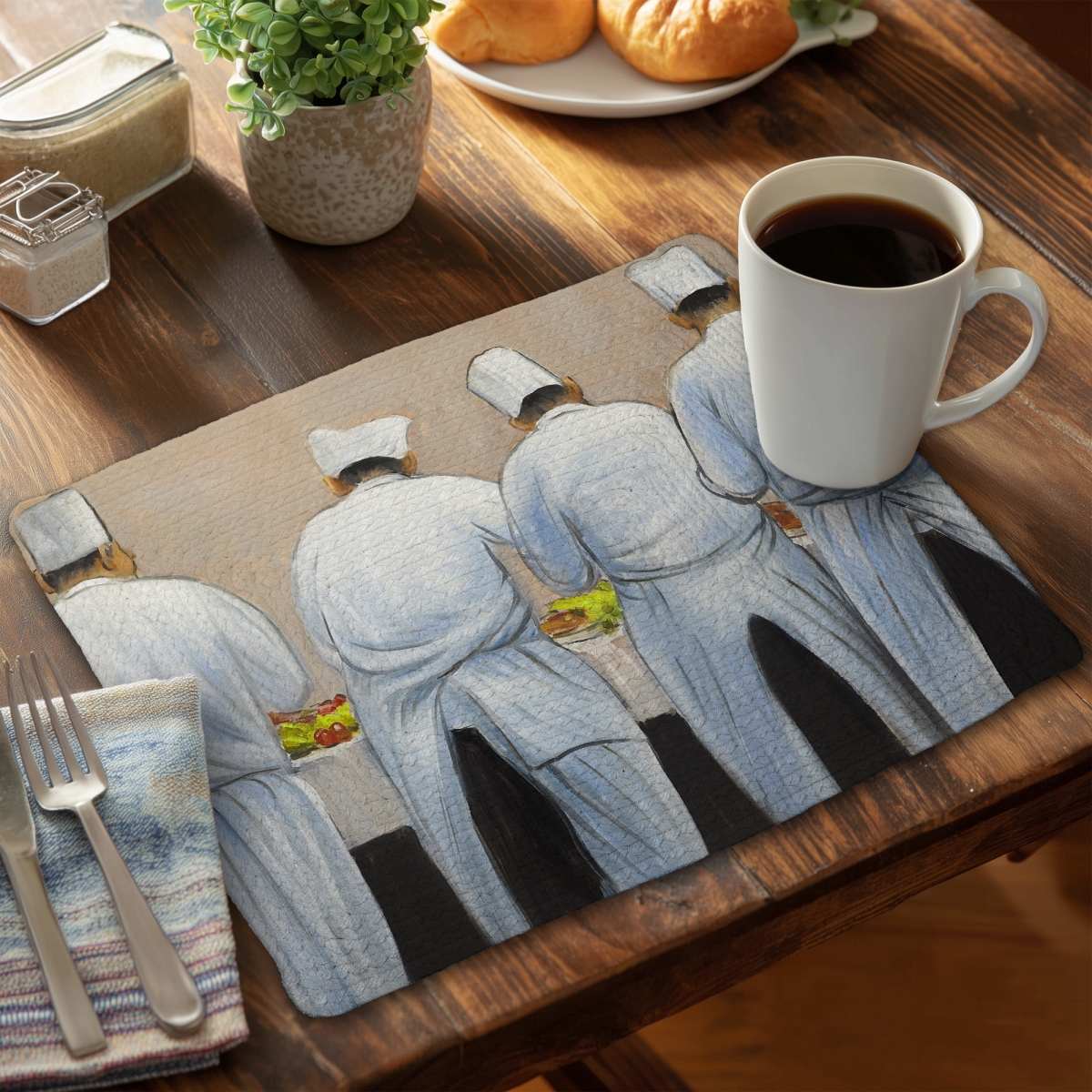 Picture of Begin Home Decor C6BP141831D3X4 14 x 18 in. Cooks Chefs Working Together Braided Polyester Placemat - Home Decor - Set of 6