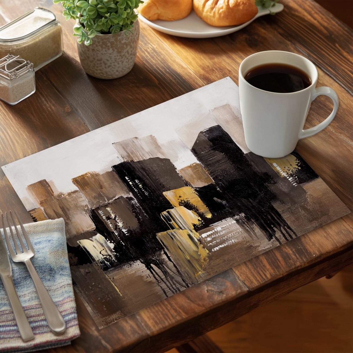 Picture of Begin Home Decor C4PP14182R6DFW 14 x 18 in. Earthy Tones Abstract Cityscape Polyester Placemat - Home Decor - Set of 4