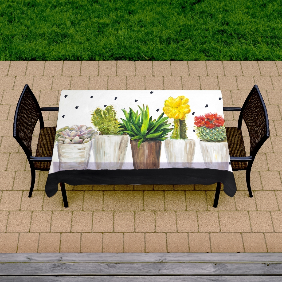 Picture of Begin Home Decor C1TCLRGEY4OU14 58 x 102 in. Small Cactus & Succulents Tablecloth - Floral Indoor & Outdoor