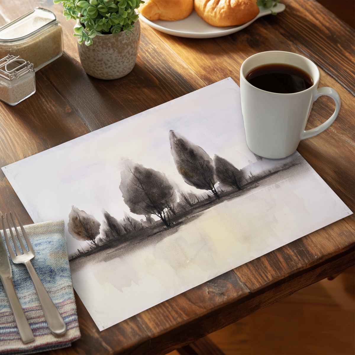Picture of Begin Home Decor C4PP14184LRMG0 14 x 18 in. Landscape of Trees Polyester Placemat - Home Decor Essentials - Set of 4