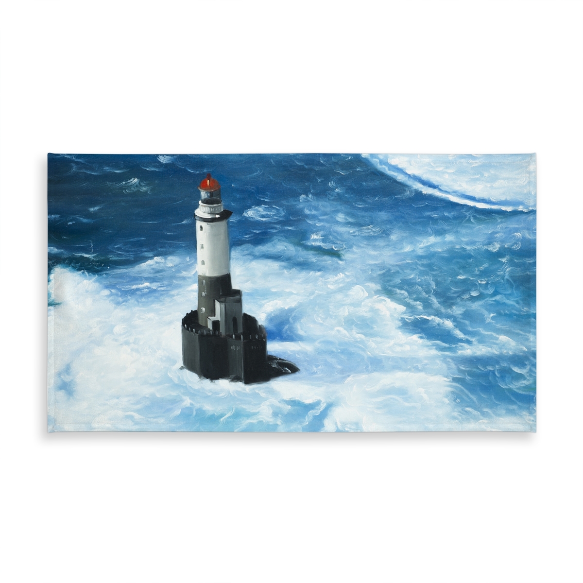 Picture of Begin Home Decor C1TCLRGETVWKK1 58 x 102 in. Marine Blue Tablecloth - Unleashed Waves on a Lighthouse Design
