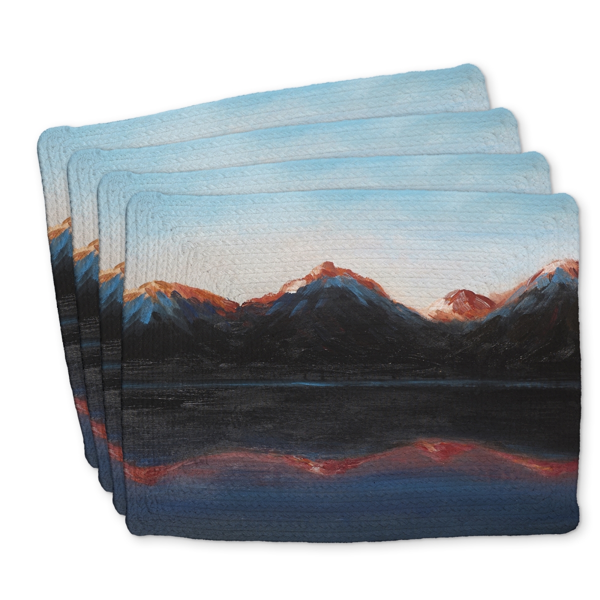 Picture of Begin Home Decor C4BP1418IYJWNU 14 x 18 in. Mountains Landscape Braided Polyester Placemat - Home Decor - Set of 4