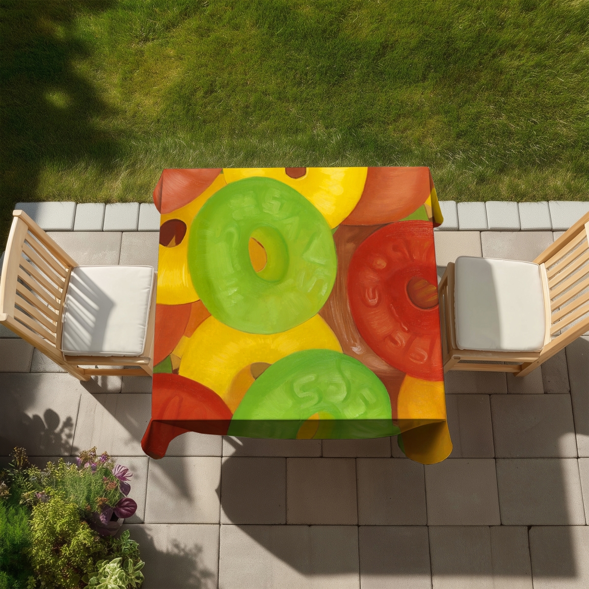 Picture of Begin Home Decor C1TC5858SB9Q1H 58 x 58 in. Colorful Jujubes Red Food Tablecloth for Indoor Outdoor Decor