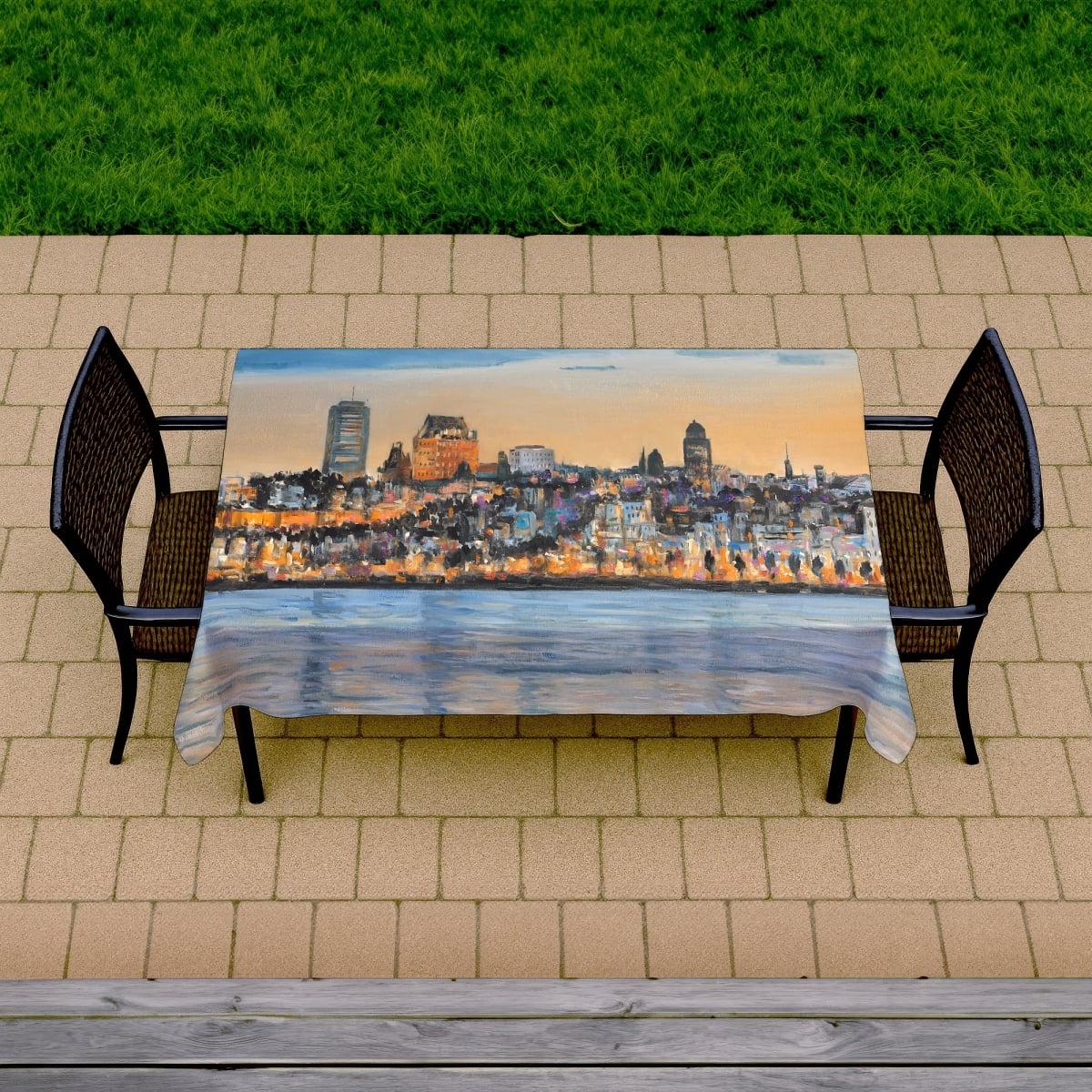 Picture of Begin Home Decor C1TCLRGEU2XADQ 58 x 102 in. Cities Contemporary Blue Tablecloth - Skyline of Quebec City