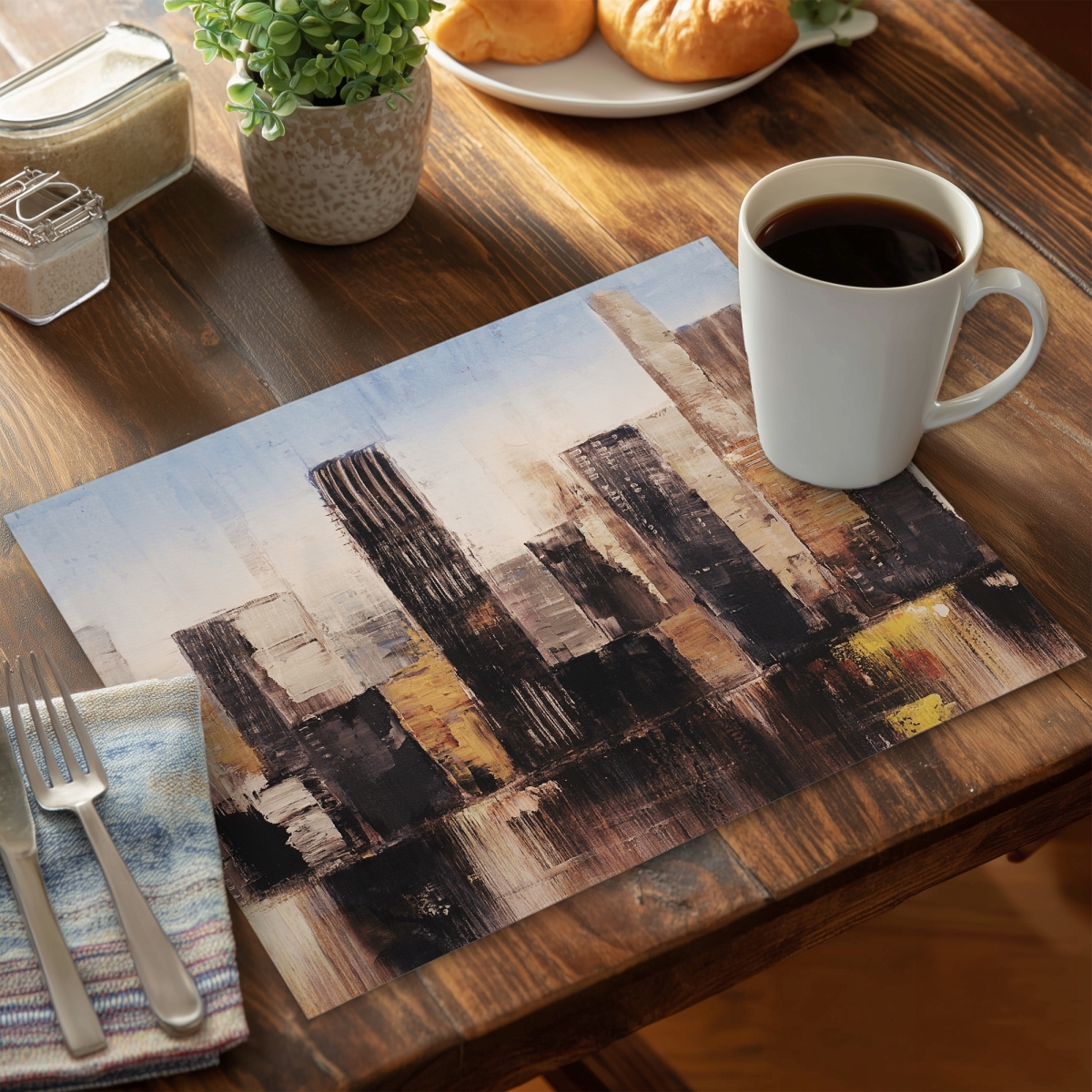 Picture of Begin Home Decor C4PP1418F4LESQ 14 x 18 in. Striped Abstract Buildings Placemat - Polyester Home Decor - Set of 4