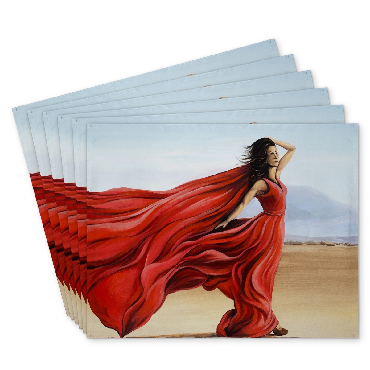 Picture of Begin Home Decor C6PP1418C5H7Y7 14 x 18 in. Red Dress in the Desert - Stylish Polyester Placemat for Decor - Set of 6