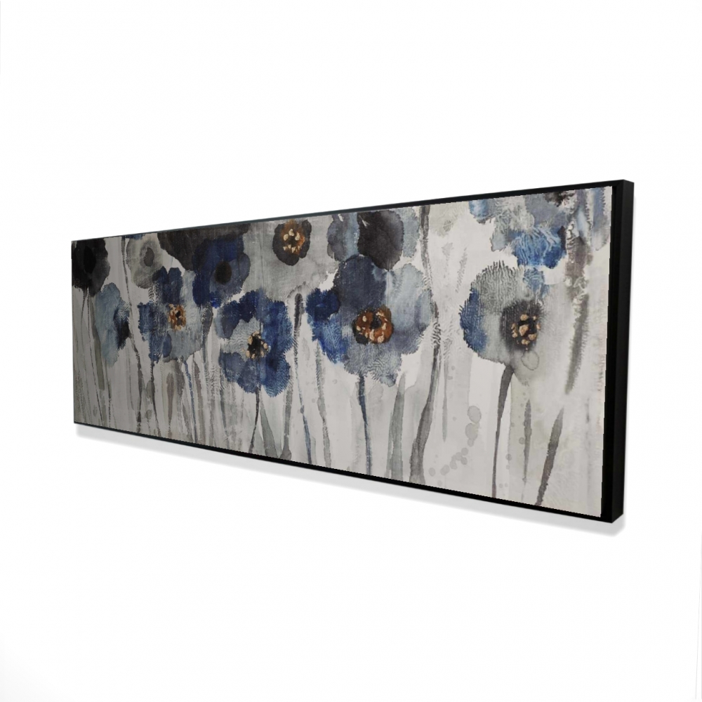 2081-1648-FL96 16 x 48 in. Blue Blurry Flowers Canvas - Floral Decor - Botanical Art