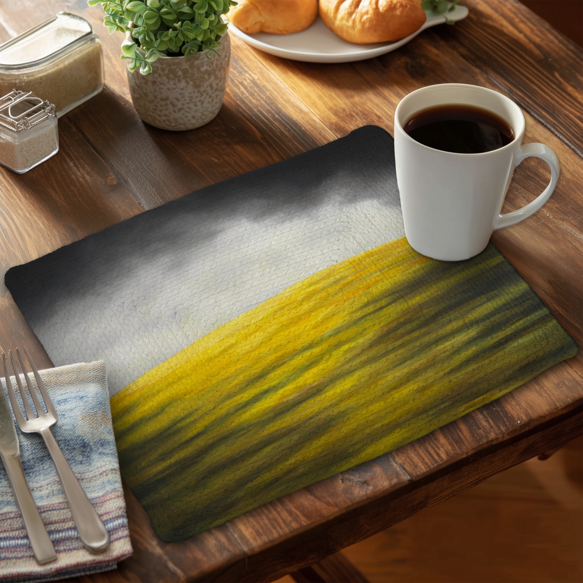 Picture of Begin Home Decor CBPM1418VZD5WZ 14 x 18 in. Yellow Hill Braided Polyester Placemat - Modern Mountain Decor