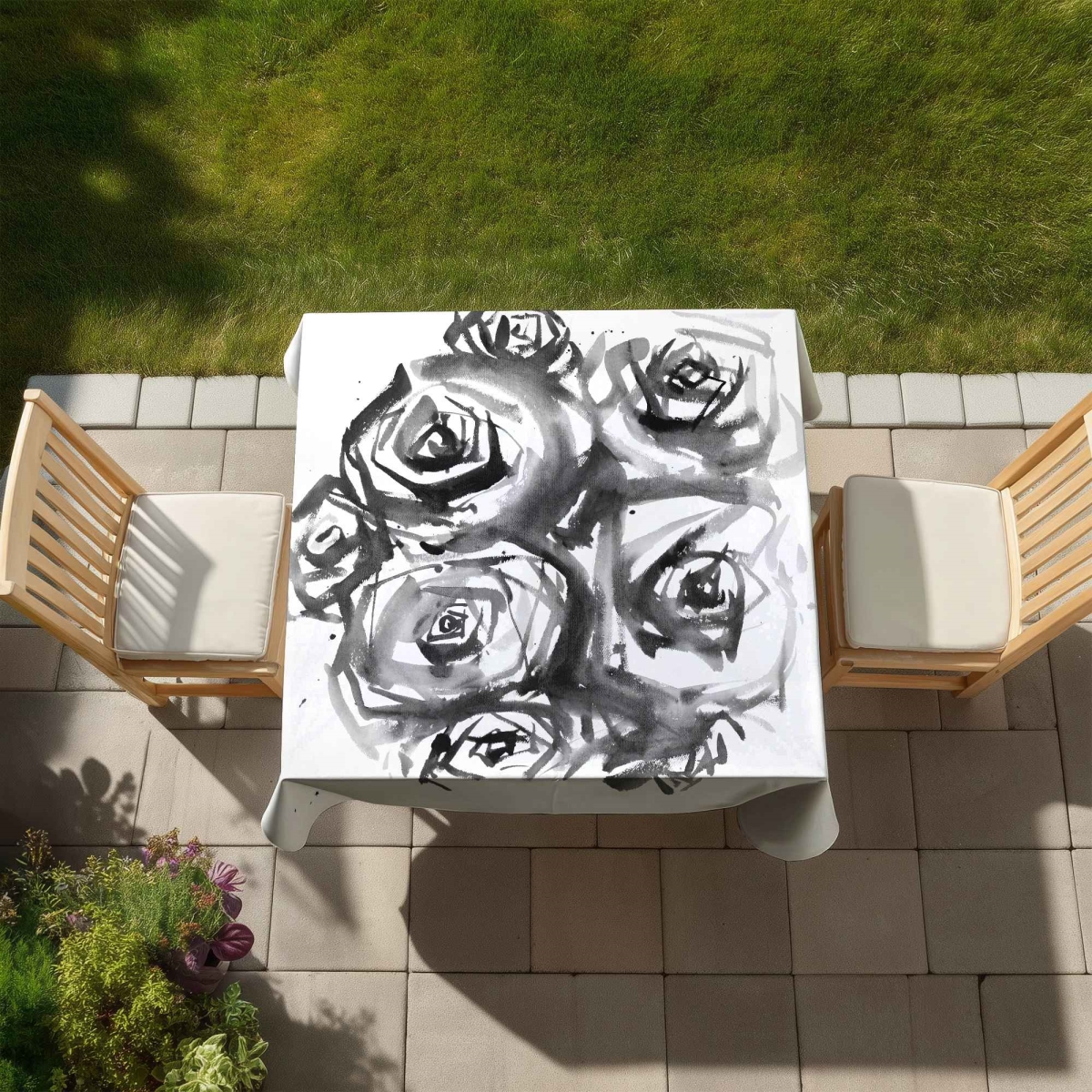 Picture of Begin Home Decor C1TC58587ULCUQ 58 x 58 in. Set of Abstract Roses Tablecloth - Floral & Botanical Decor