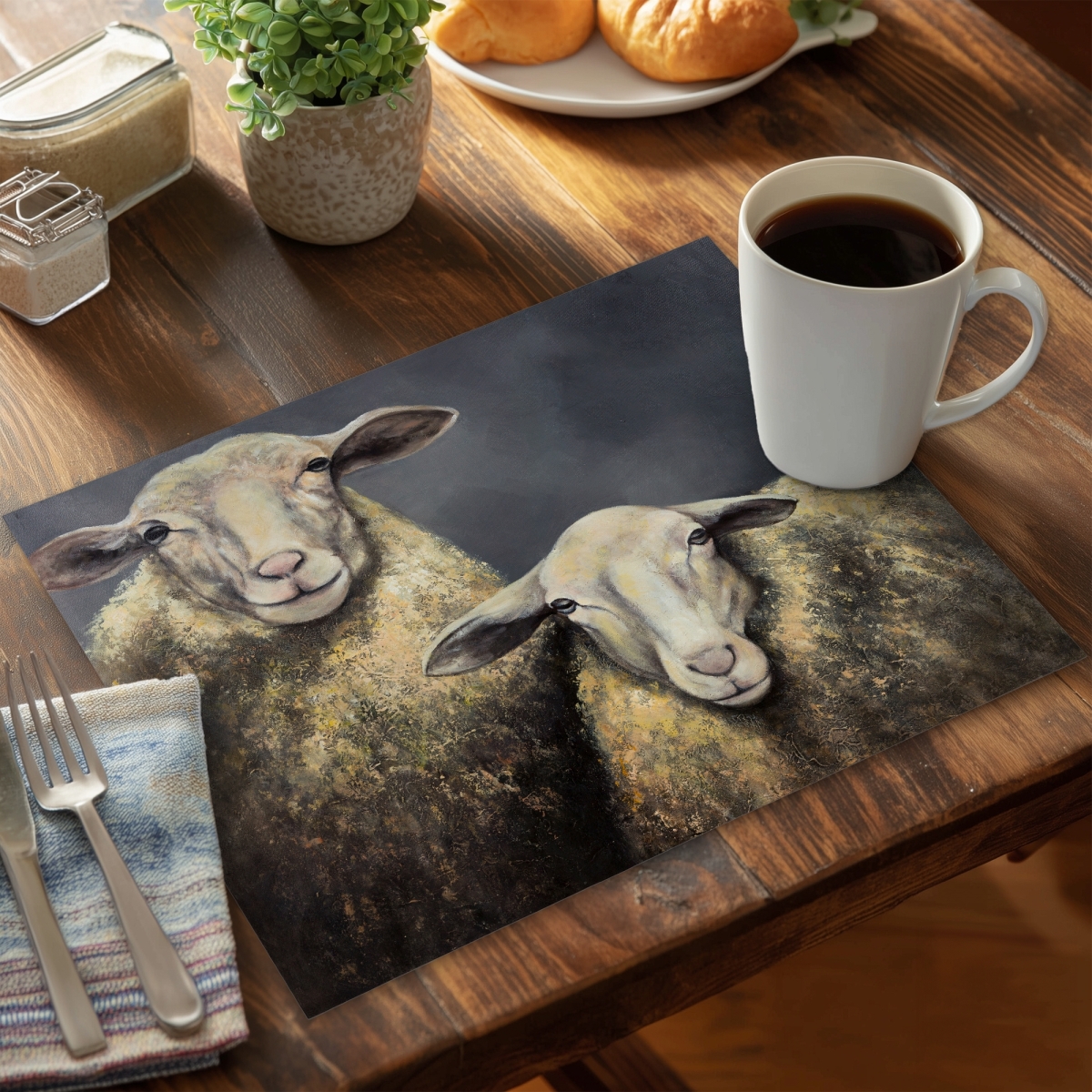 Picture of Begin Home Decor C4PP1418KF1E11 14 x 18 in. Two Sheeps Polyester Placemat - Stylish Home Decor Accessory - Set of 4