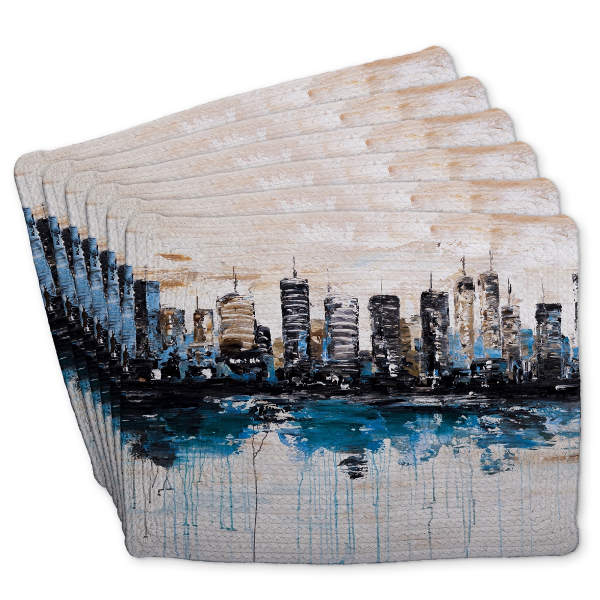 Picture of Begin Home Decor C6BP14183GYCCM 14 x 18 in. Abstract City Reflection Braided Polyester Placemat - Home Decor - Set of 6