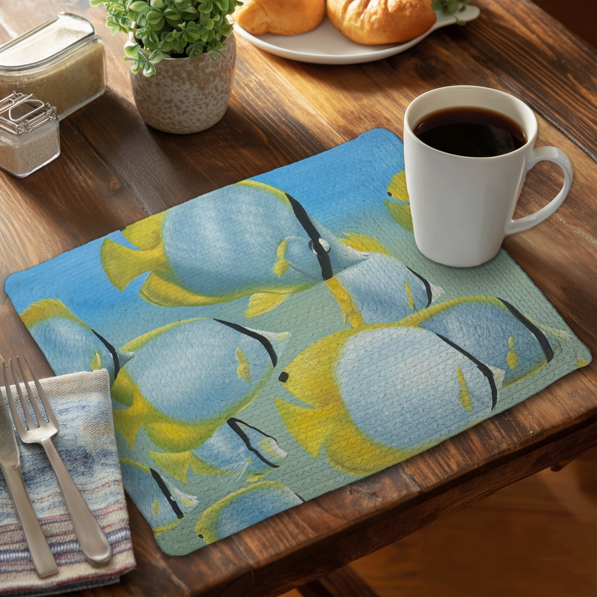 Picture of Begin Home Decor C4BP141819GUNI 14 x 18 in. Butterfly Fishes Braided Polyester Placemat - Home Decor - Set of 4