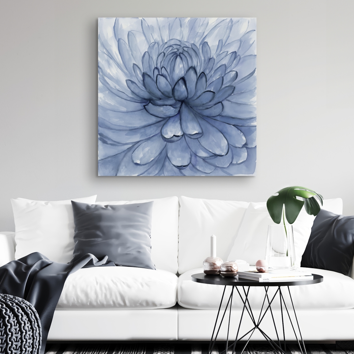 C1RC3232ITUKR2 32 x 32 in. Blue Petals Flower - Illustrative Canvas for Home Decor