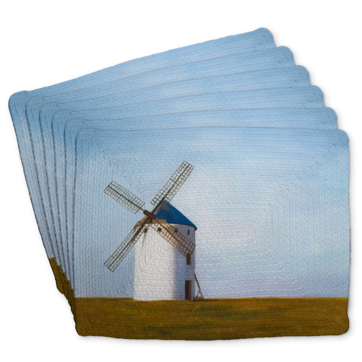Picture of Begin Home Decor C6BP1418UYLLNI 14 x 18 in. Big Windmill Braided Polyester Placemat for Home Decor - Set of 6