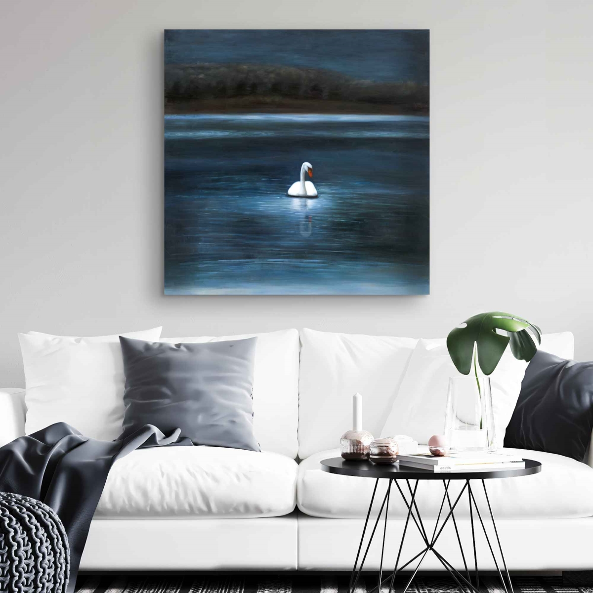 C1RC32325DT90K 32 x 32 in. Beautiful Swan - Classic Blue Canvas Art for Home Decor
