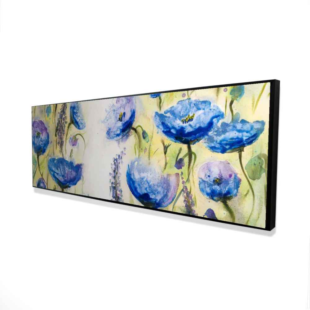 2081-1648-FL107 16 x 48 in. Blue Garden Floral & Botanical Framed Canvas - Home Decor