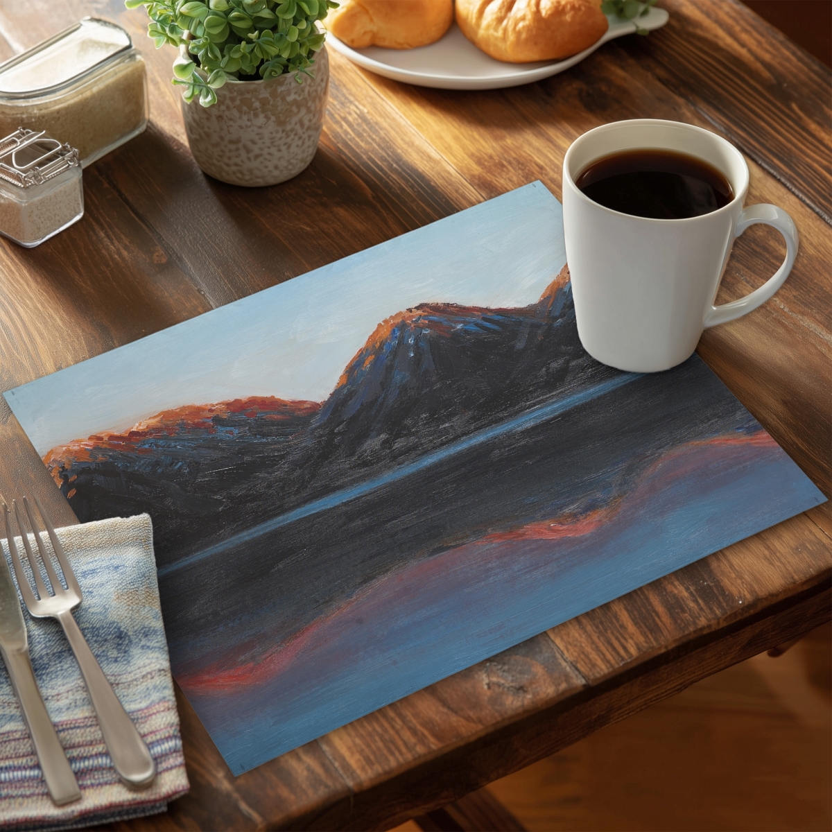 Picture of Begin Home Decor C4PP14187AW3T3 14 x 18 in. Mountains & Calm Lake Polyester Placemat - Home Decor - Set of 4