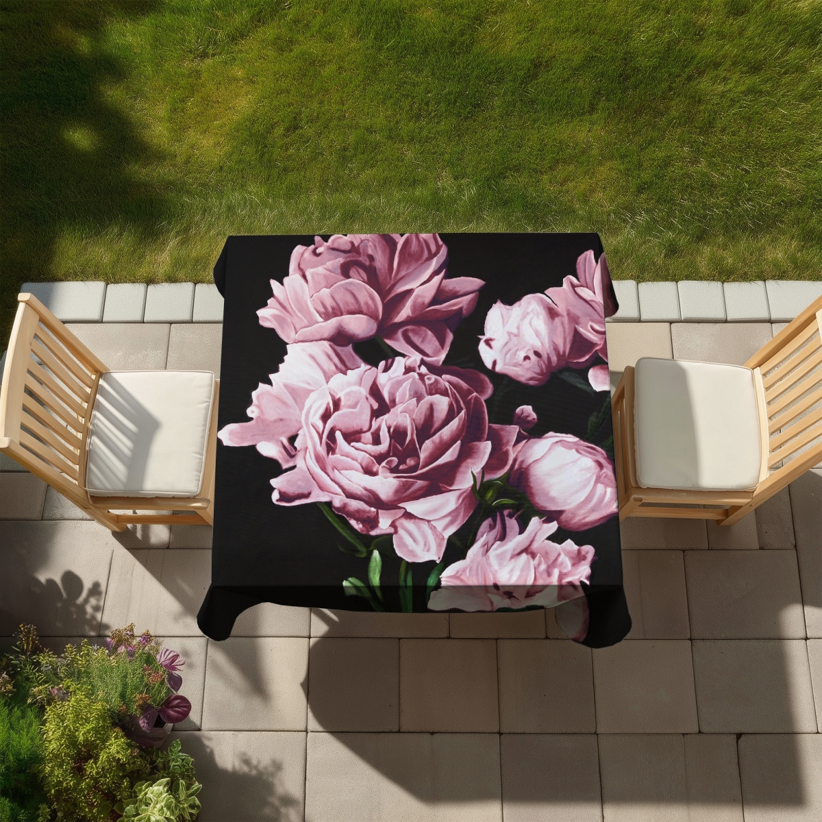 Picture of Begin Home Decor C1TC5858QXZZLU 58 x 58 in. Pink Peonies Floral Botanical Tablecloth - Indoor & Outdoor Decor