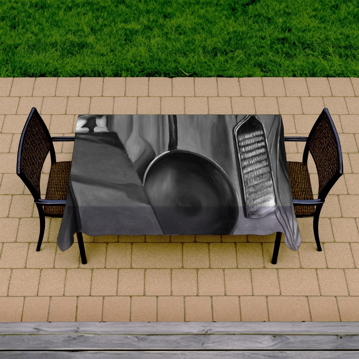 Picture of Begin Home Decor C1TCLRGEWAQAUC 58 x 102 in. Kitchen Tools for Chef - Black & White Tablecloth for Decor