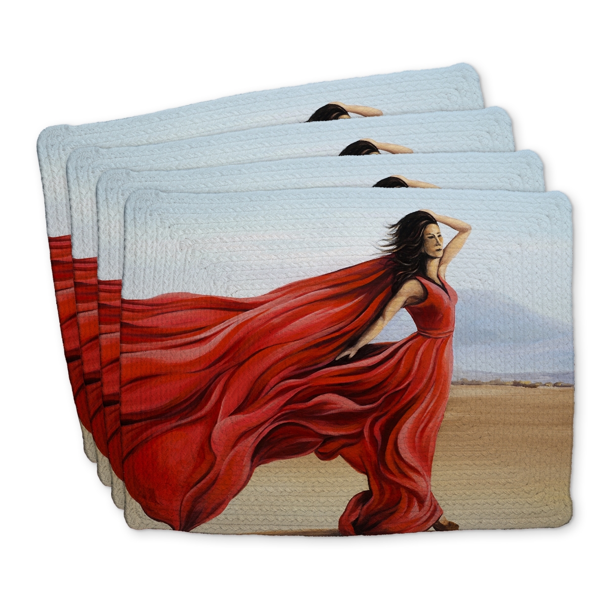 Picture of Begin Home Decor C4BP14180LPKTV 14 x 18 in. Red Dress in the Desert - Braided Polyester Placemat - Home Decor - Set of 4