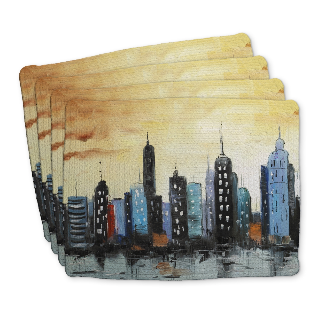 Picture of Begin Home Decor C4BP1418IUZ2YH 14 x 18 in. Skyline on Cityscape - Braided Polyester Placemats - Home Decor - Set of 4