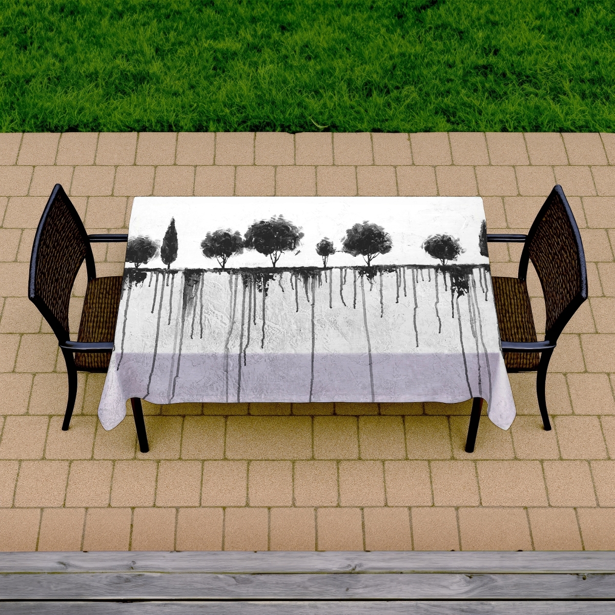 Picture of Begin Home Decor C1TCLRGEU1ZE8M 58 x 102 in. Ink Bleeding Trees Tablecloth - White Industrial Decor