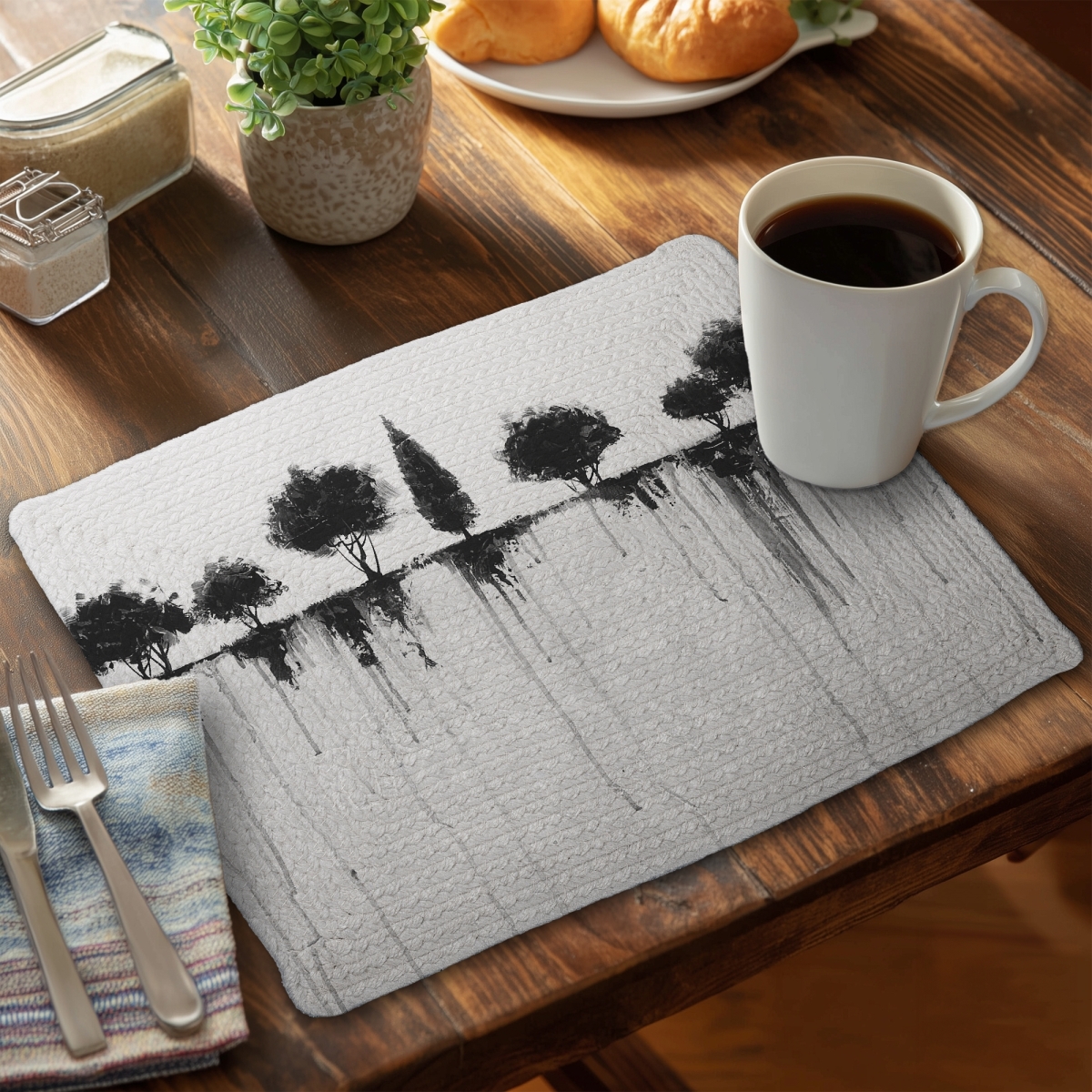 Picture of Begin Home Decor C4BP1418ARWSUQ 14 x 18 in. Abstract Black Trees Braided Polyester Placemat for Home Decor - Set of 4
