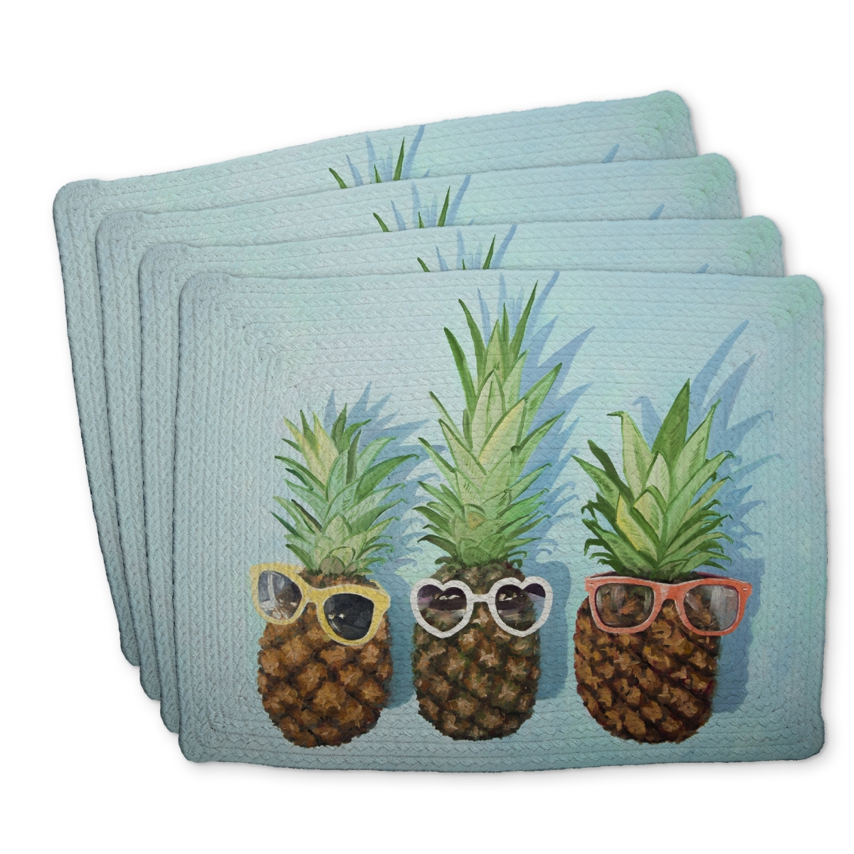 Picture of Begin Home Decor C4BP1418Q2G6KC 14 x 18 in. Summer Pineapples Braided Polyester Placemat for Home Decor - Set of 4