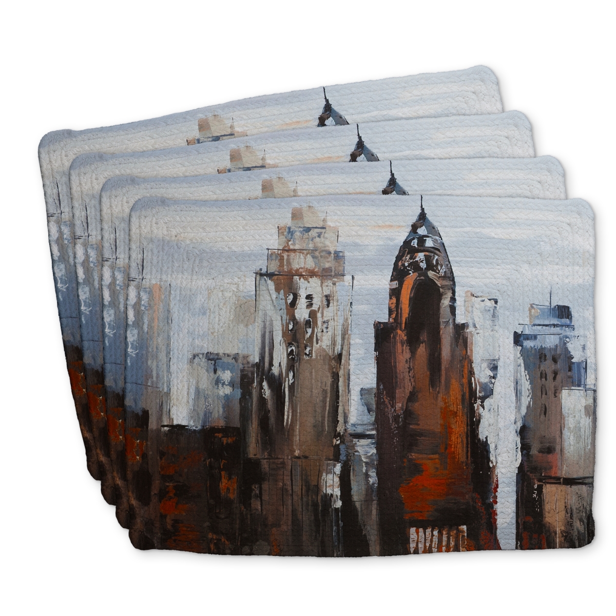 Picture of Begin Home Decor C4BP1418MYOK2X 14 x 18 in. Gray Day in the City - Braided Polyester Placemat for Decor - Set of 4