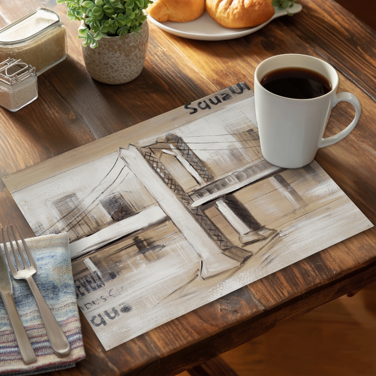 Picture of Begin Home Decor C4PP1418KVD8TH 14 x 18 in. Abstract Bridge with Typography - Polyester Placemat for Home Decor - Set of 4