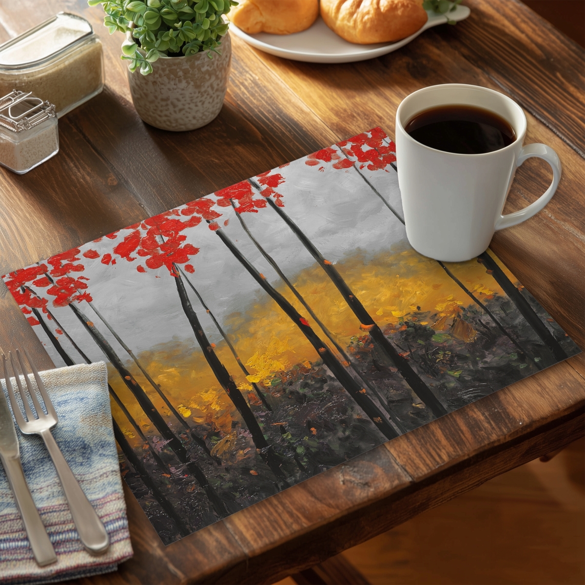 Picture of Begin Home Decor C4PP1418JVDD3S 14 x 18 in. Abstract Autumn Trees Polyester Placemat - Home Decor Accent - Set of 4
