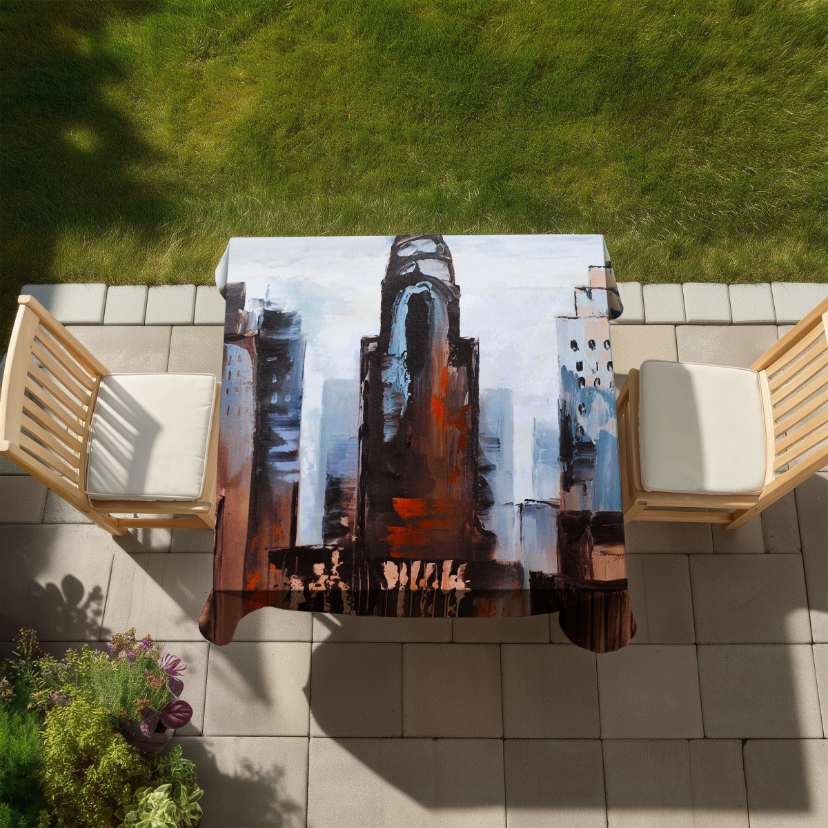 Picture of Begin Home Decor C1TC58589H9ZJM 58 x 58 in. Sullen Day in the City Tablecloth - Indoor & Outdoor Home Decor