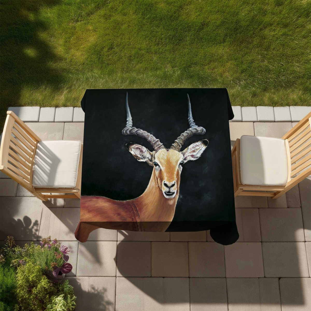 Picture of Begin Home Decor C1TC58581SZ7HO 58 x 58 in. Antelope Rustic Deer Tablecloth - Indoor Outdoor Home Decor