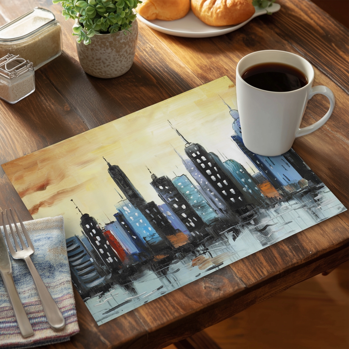 Picture of Begin Home Decor C4PP14180J5LMT 14 x 18 in. Skyline on Cityscape Polyester Placemat - Home Decor Accessory - Set of 4