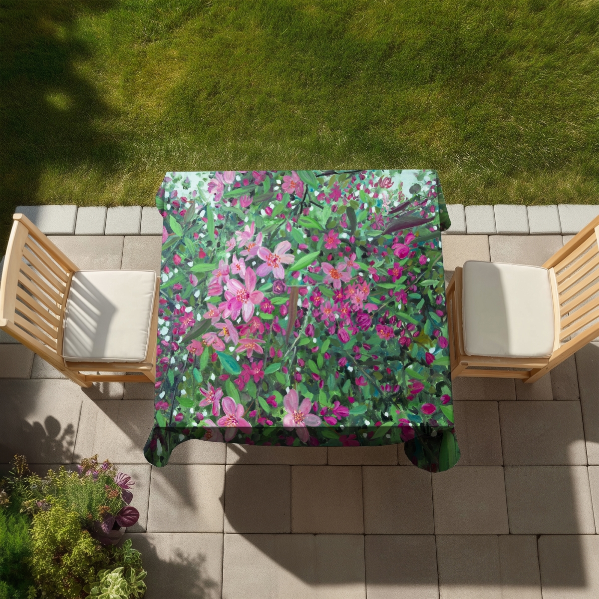 Picture of Begin Home Decor C1TC58586PVQ55 58 x 58 in. Cherry Tree Blooming Tablecloth - Indoor Outdoor Home Decor