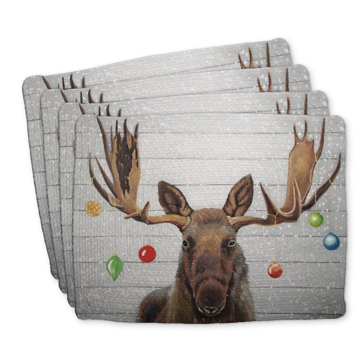 Picture of Begin Home Decor C4BP1418DKITBE 14 x 18 in. Moose Has Christmas Balls - Braided Polyester Placemat - Home Decor - Set of 4