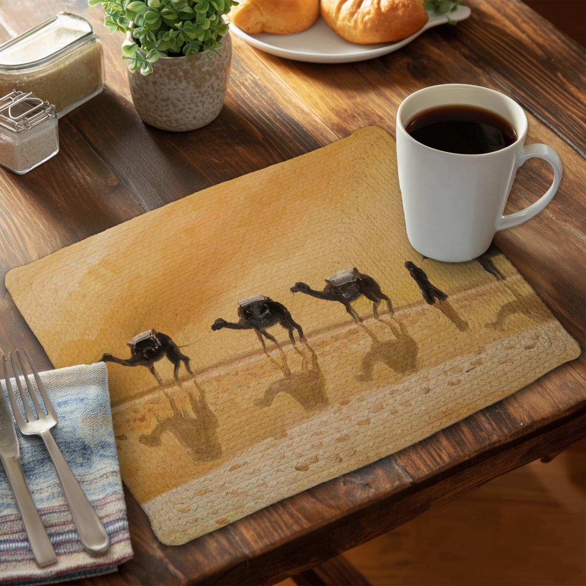 Picture of Begin Home Decor C6BP14185FZOL9 14 x 18 in. Walking in the Desert Braided Polyester Placemat - Home Decor - Set of 6