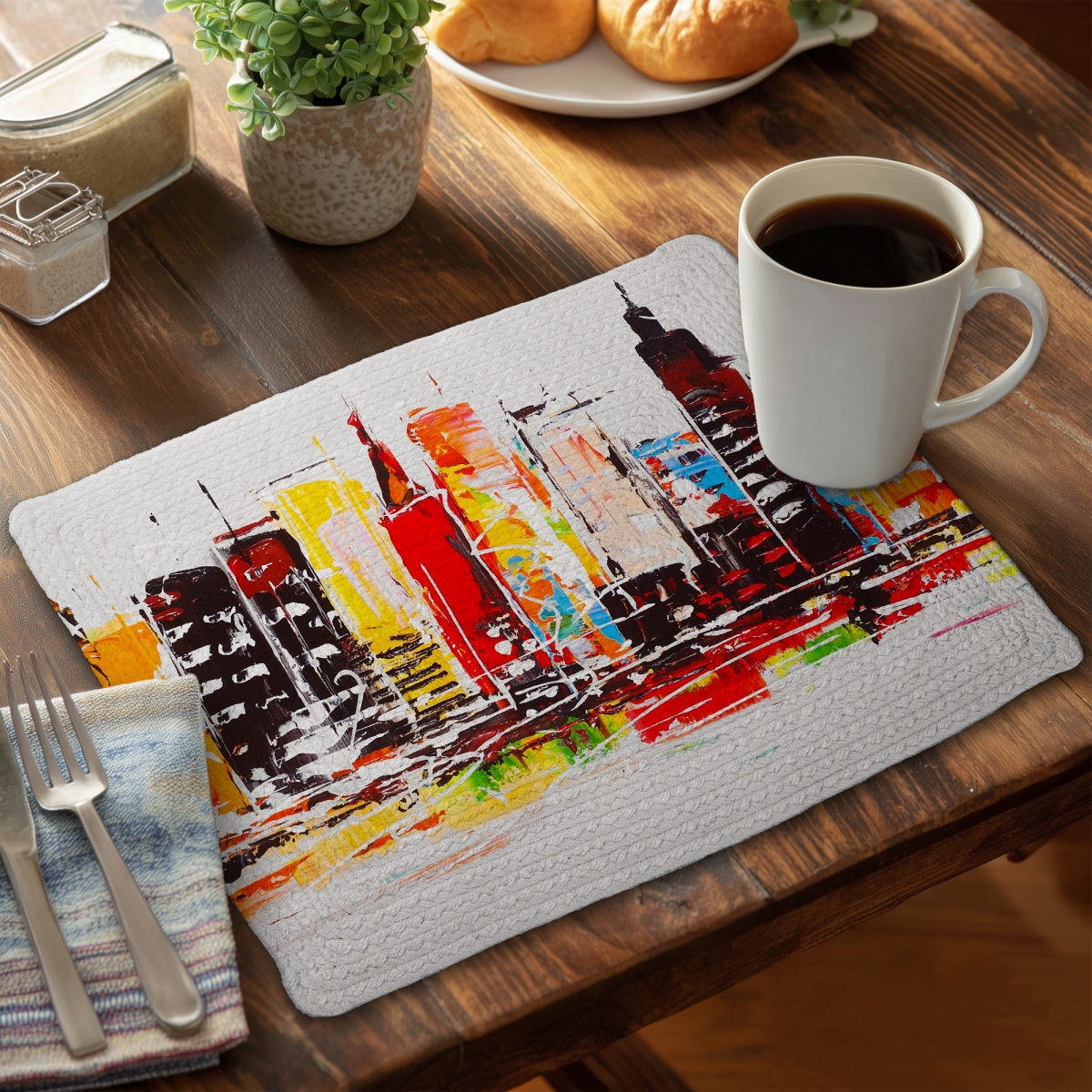 Picture of Begin Home Decor C6BP1418PW4T8B 14 x 18 in. City in Bright Colors - Braided Polyester Placemat for Home Decor - Set of 6
